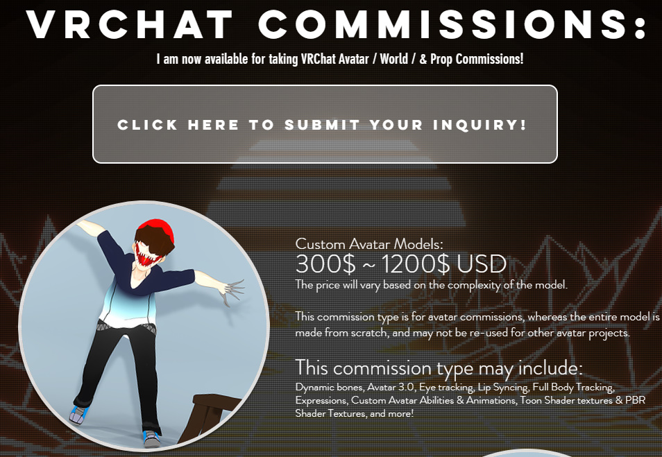 Now accepting VRChat commissions through the site!